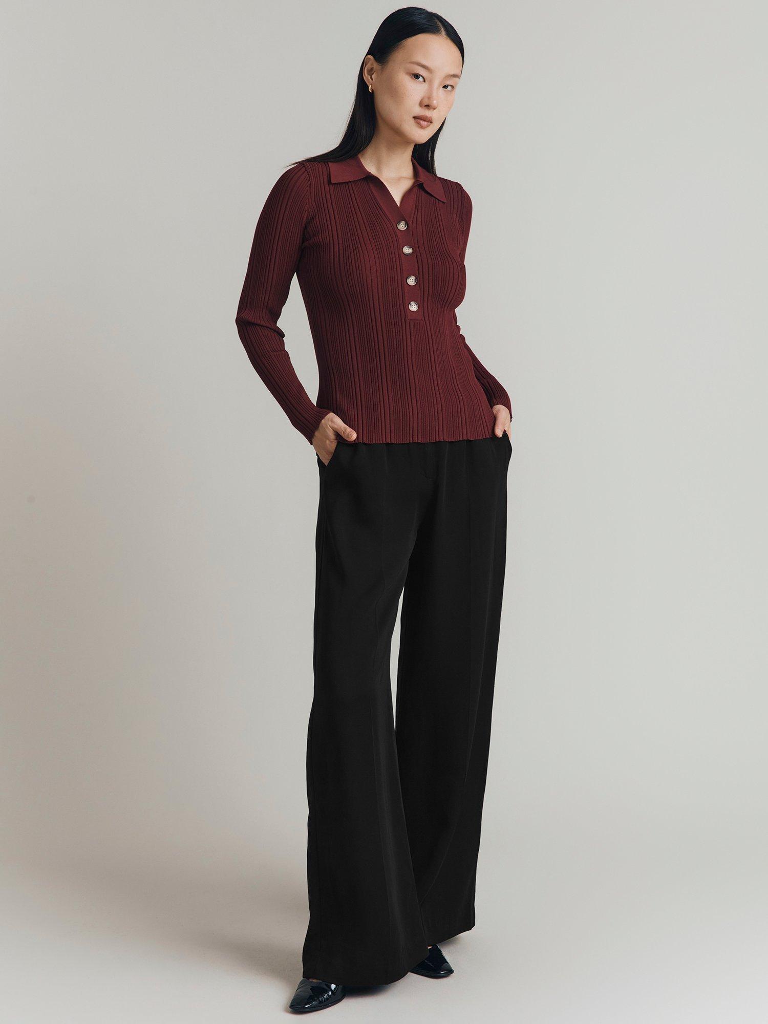 Product image 3 of 4, which shows Ghost Jean Henley Knit Top, Burgundy, XS