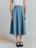 Ghost Flora Denim Button Midi Skirt, Blue