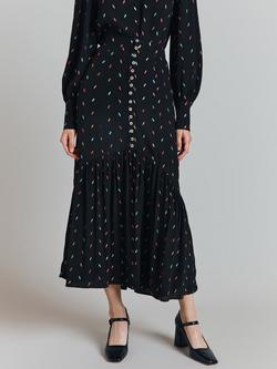 Ghost Ivy Crepe Midi Skirt, Black, Black