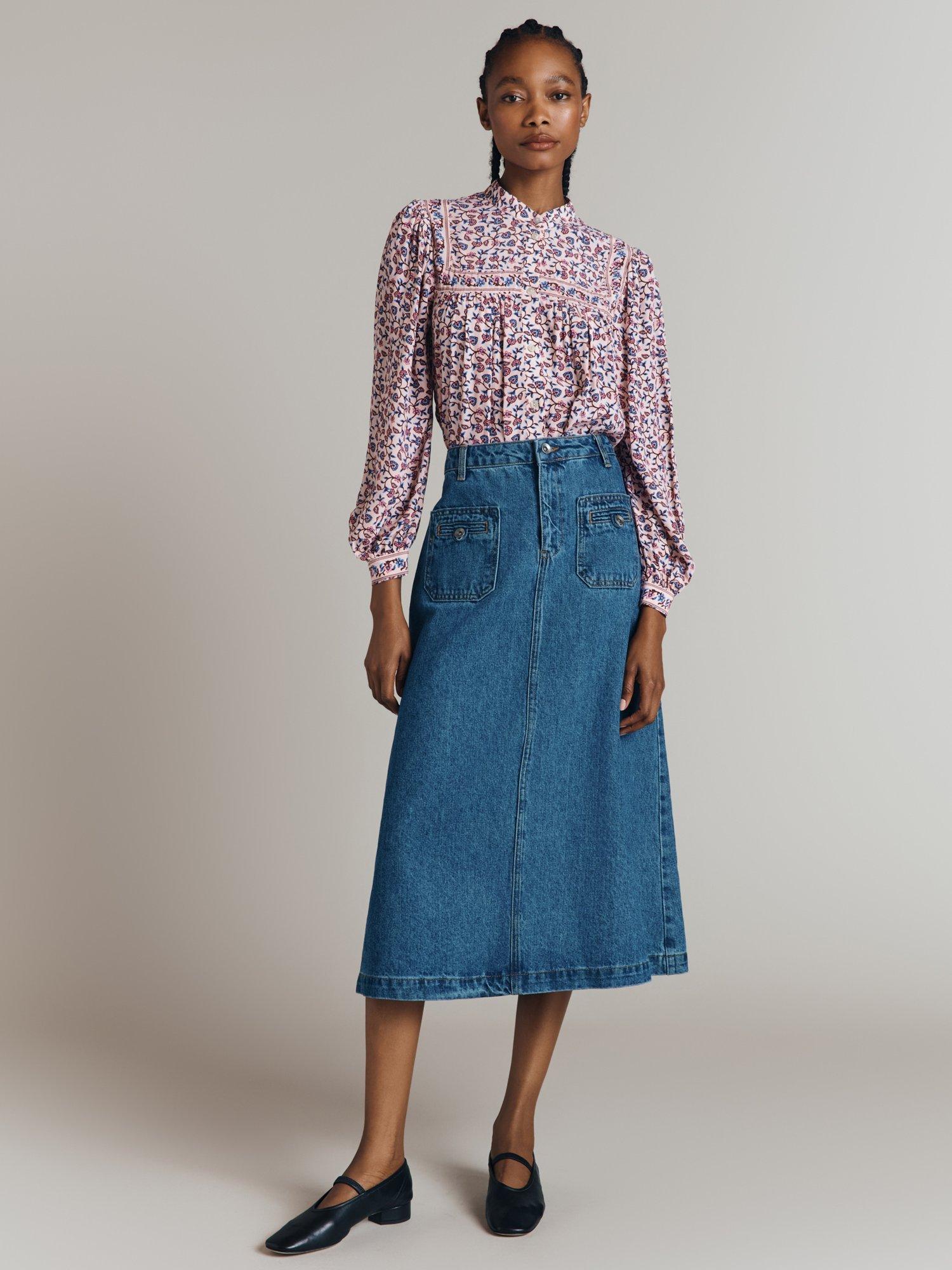 Denim midi skirt xs best sale