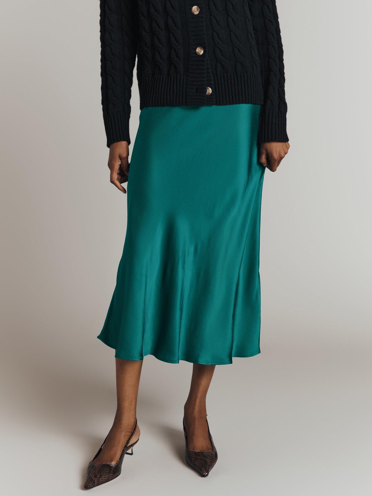 Ghost Luna Bias Cut Satin Skirt, Emerald Sea