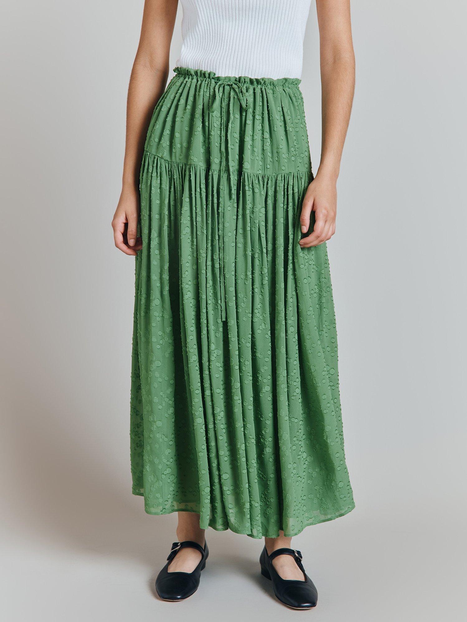 Product image 4 of 5, which shows Ghost Ruth Tiered Maxi Skirt, Green, L