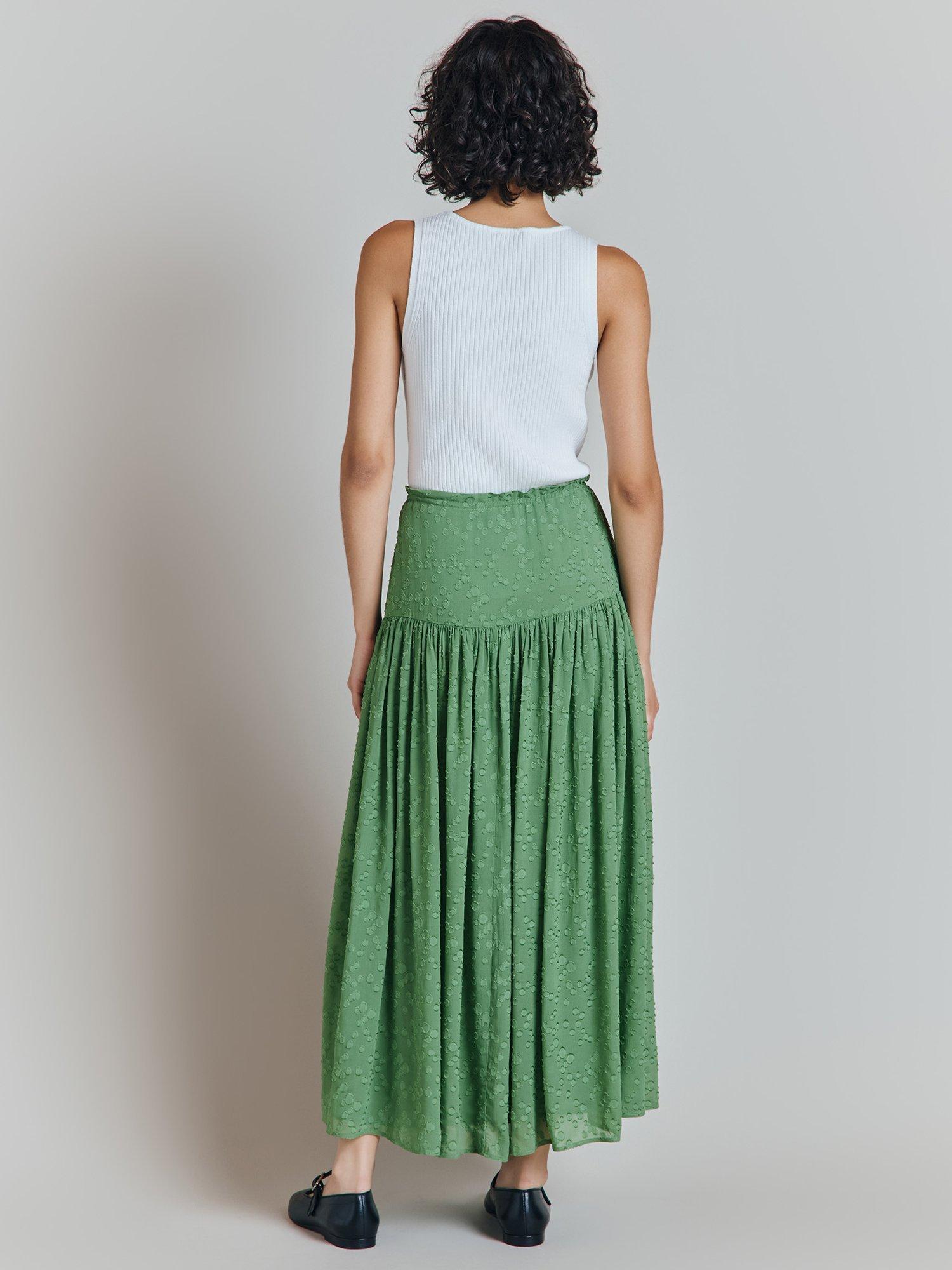 Product image 5 of 5, which shows Ghost Ruth Tiered Maxi Skirt, Green, L