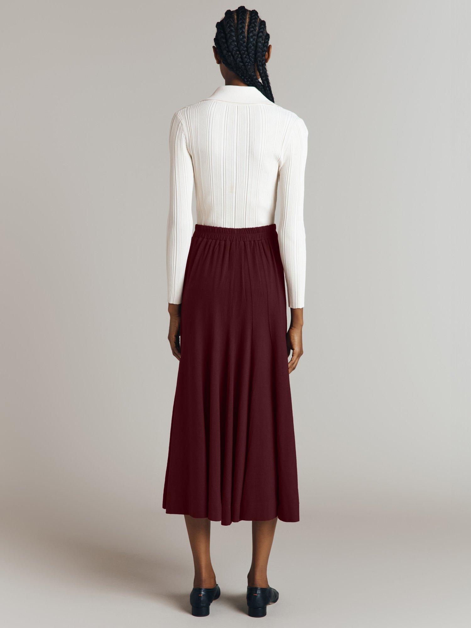 Product image 5 of 5, which shows Ghost Sasha Jersey Midi Skirt, Burgundy, XS