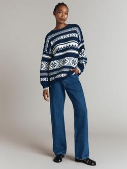 Ghost Sandia Fair Isle Longline Jumper, Navy - view 2, Navy