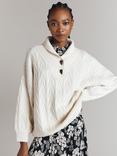 Ghost Tahlia Cable Knit Wool Blend Jumper, Ivory