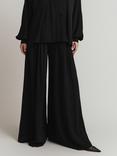 Ghost Lottie Wide Leg Satin Trousers, Black