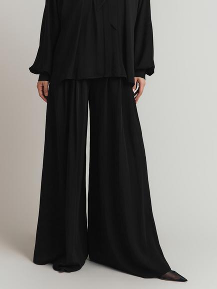 Ghost Lottie Wide Leg Satin Trousers, Black - view 2, Black