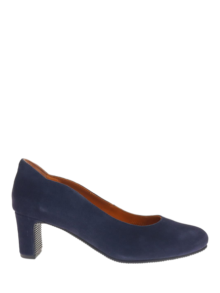 Jones Bootmaker Zoey Wide Fit Leather Scallop Heeled Courts, Navy