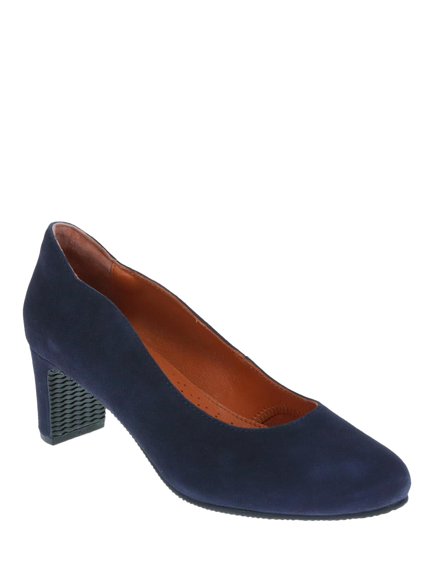 Jones Bootmaker Zoey Wide Fit Leather Scallop Heeled Courts - view 2, Navy