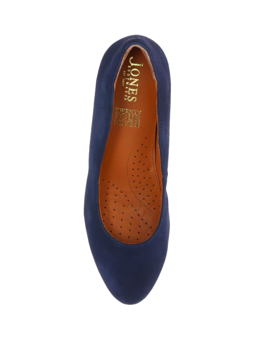 Product image 3 of 5, which shows Jones Bootmaker Zoey Wide Fit Leather Heeled Courts, Navy, 2W