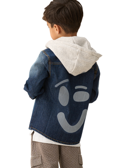 Angel & Rocket Smile Denim Overshirt With Hood, Denim/White, Denim/White