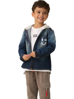 Angel & Rocket Smile Denim Overshirt With Hood, Denim/White - view 2, Denim/White