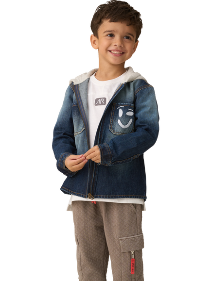 Angel & Rocket Smile Denim Overshirt With Hood, Denim/White - view 2, Denim/White