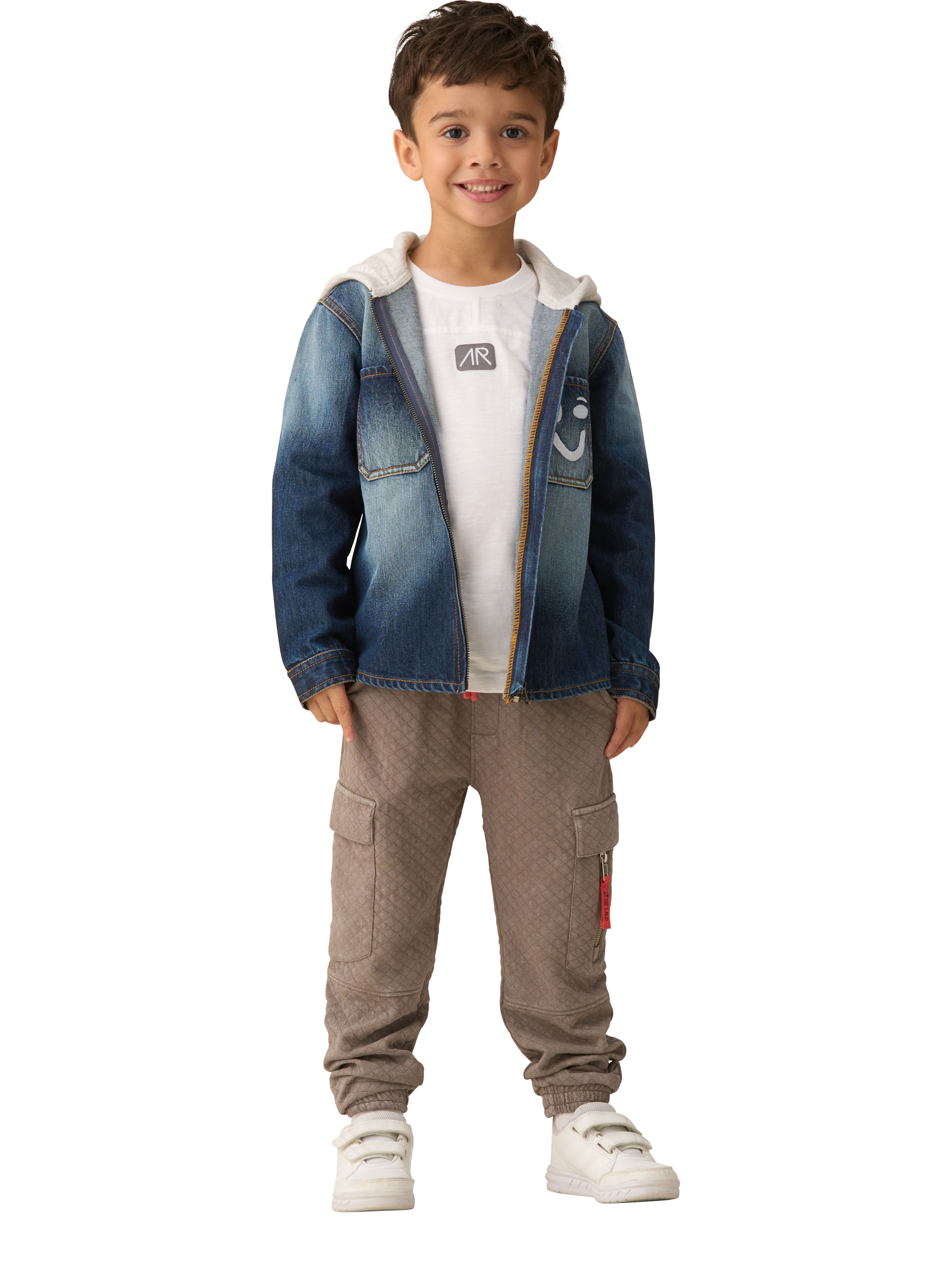Product image 4 of 7, which shows Angel & Rocket Smile Denim Overshirt With Hood, Denim/White, 4 years