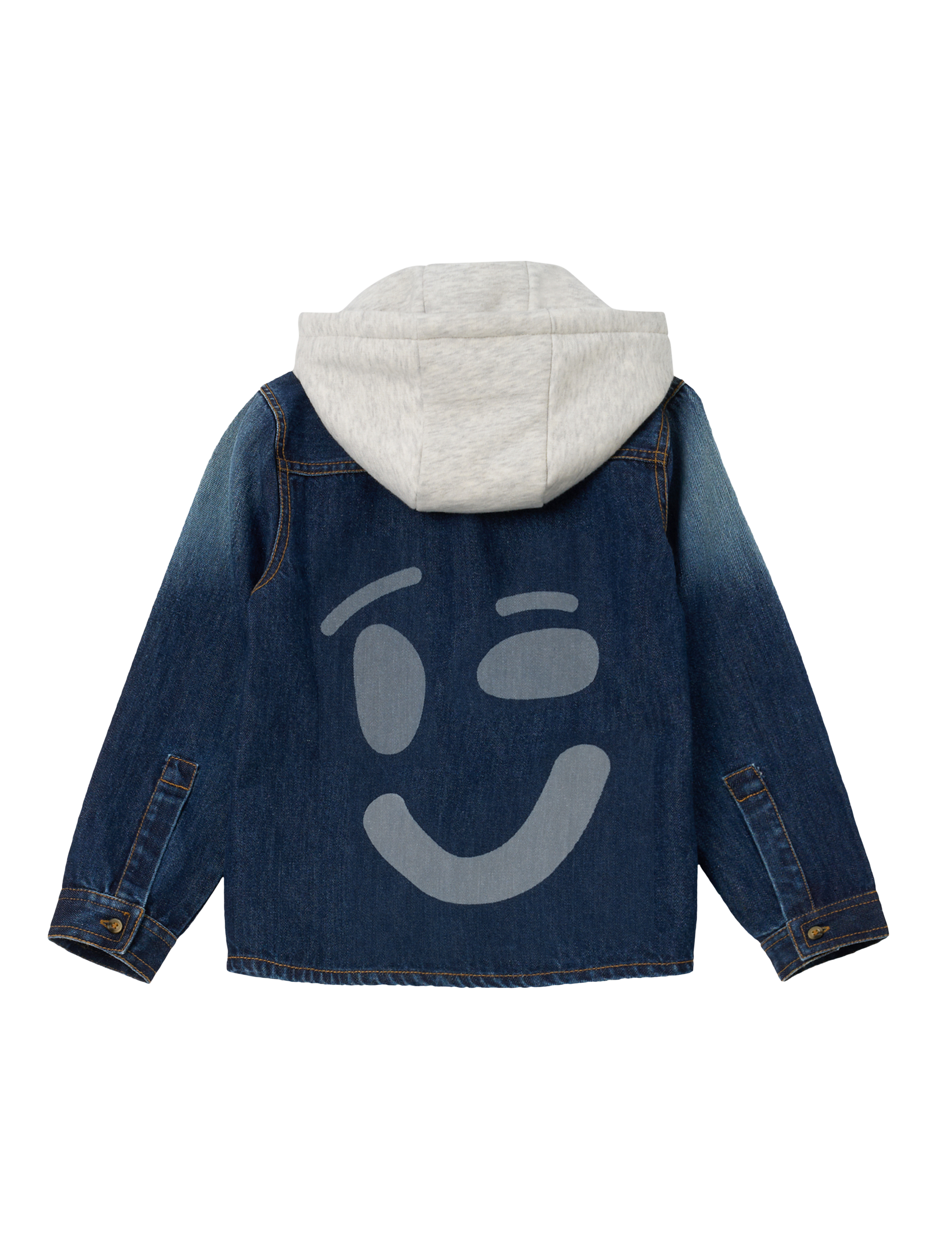 Product image 6 of 7, which shows Angel & Rocket Smile Denim Overshirt With Hood, Denim/White, 4 years