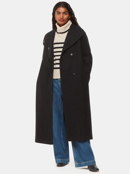Whistles Petite Morgan Funnel Neck Pure Wool Coat, Black, Black