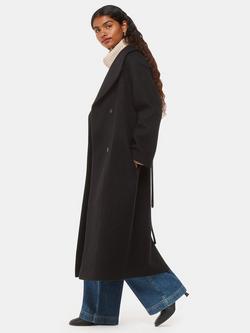 Whistles Petite Morgan Funnel Neck Pure Wool Coat, Black - view 2, Black