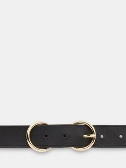 Whistles Double Ring Buckle Leather Belt, Black, Black