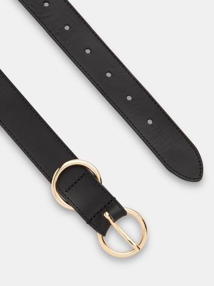 Whistles Double Ring Buckle Leather Belt, Black - view 2, Black