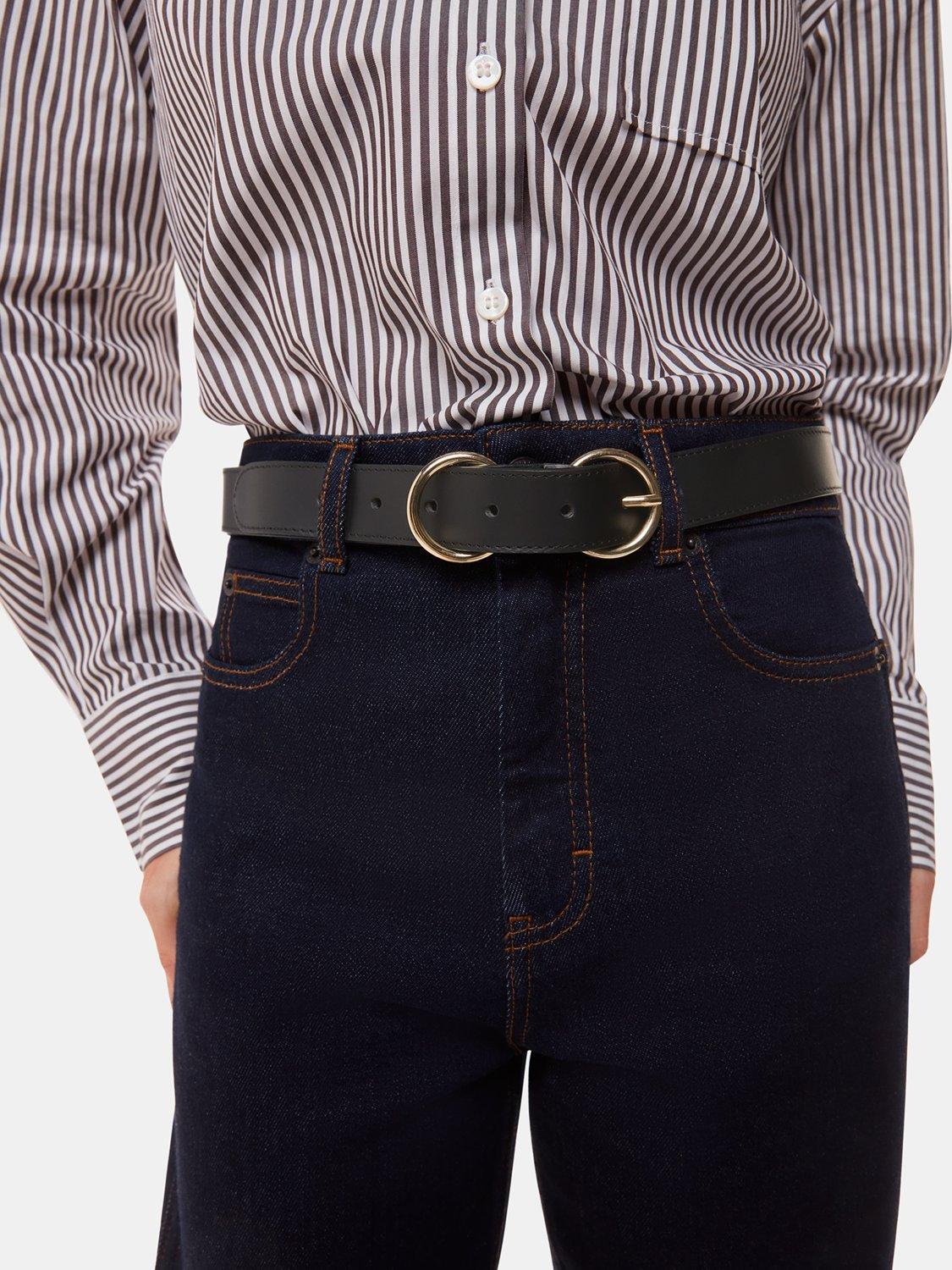 Product image 3 of 3, which shows Whistles Double Ring Buckle Leather Belt, Black, S