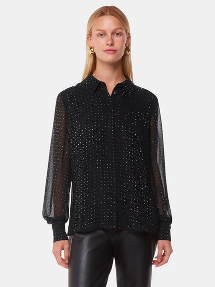 Whistles Hot Fix Sheer Shirt, Black, Black