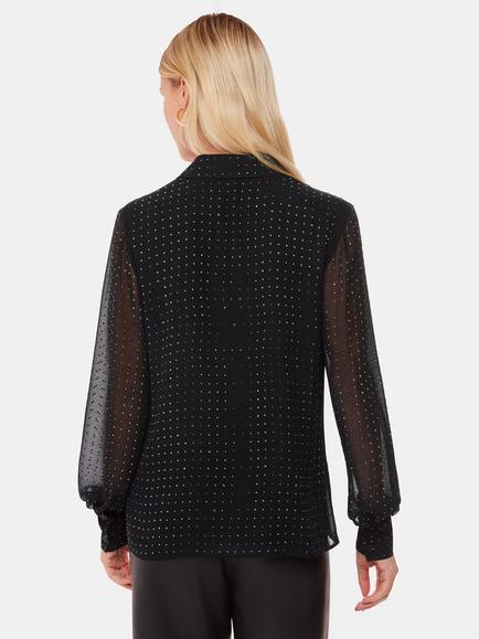 Whistles Hot Fix Sheer Shirt, Black - view 2, Black