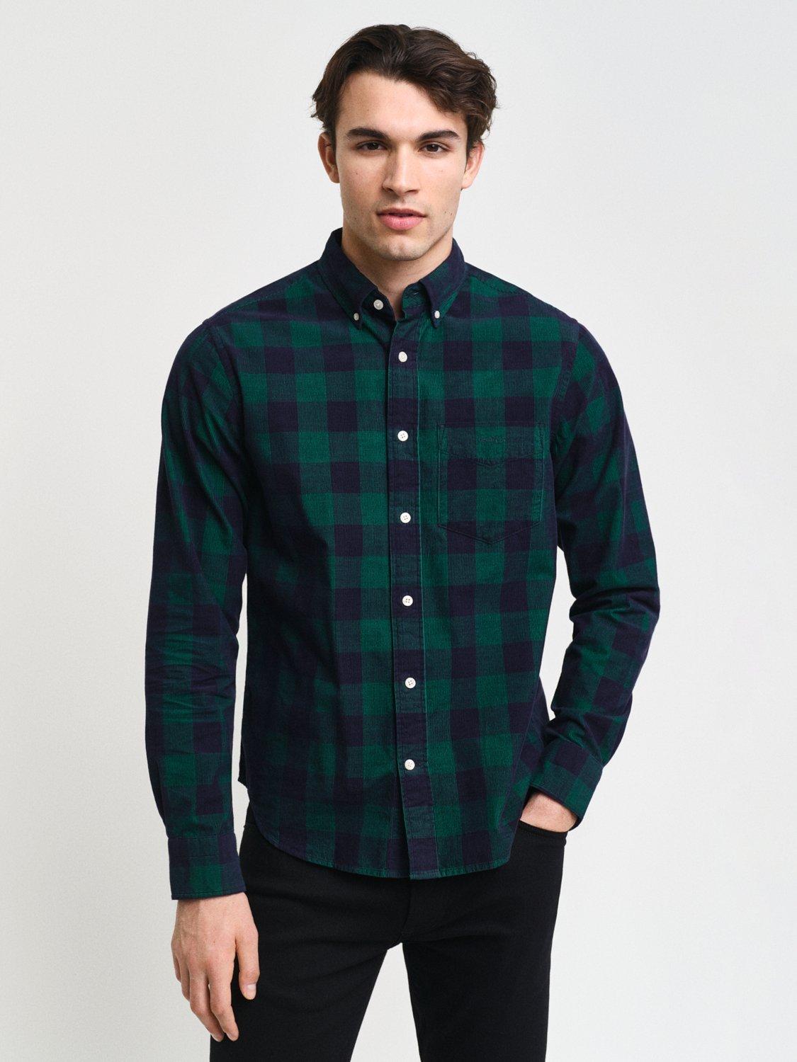 Product image 1 of 6, which shows GANT Regular Fit Corduroy Checked Shirt, Deep Forest Green, XXXL