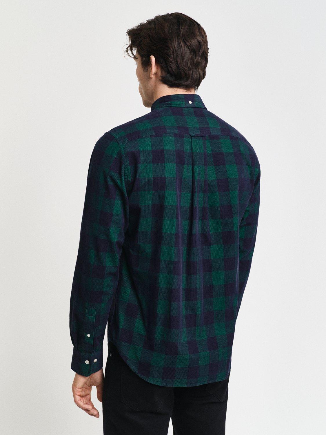Product image 2 of 6, which shows GANT Regular Fit Corduroy Checked Shirt, Deep Forest Green, XXXL
