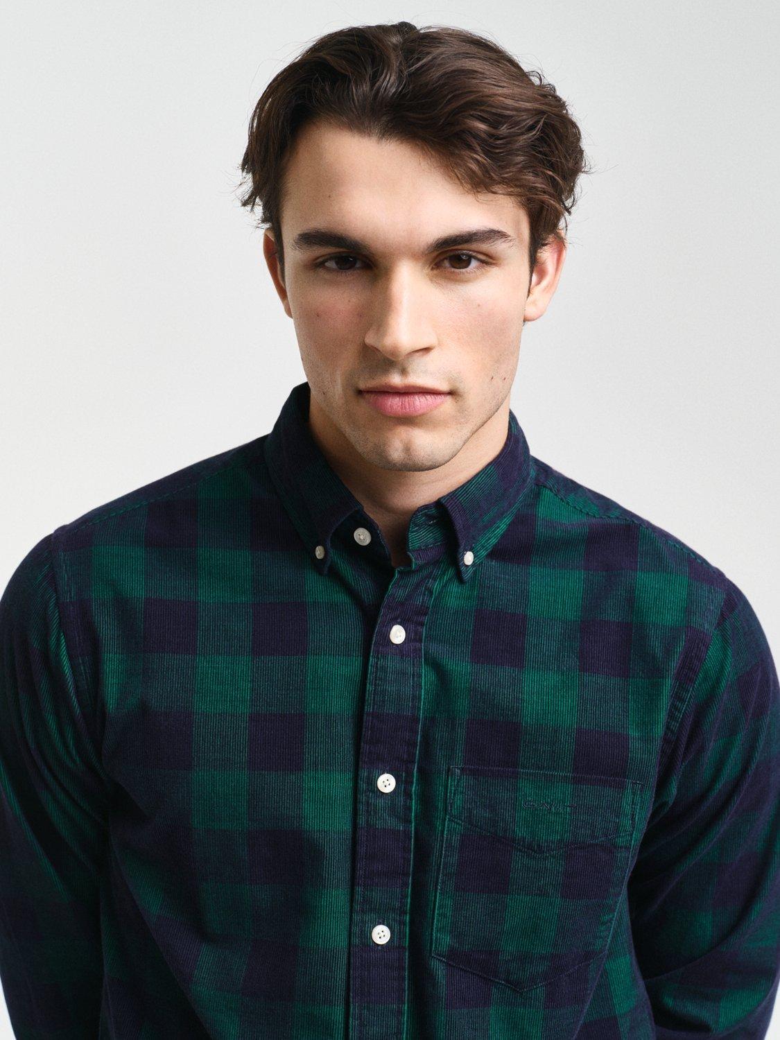 Product image 3 of 6, which shows GANT Regular Fit Corduroy Checked Shirt, Deep Forest Green, XXXL