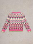 White Stuff Kids' Checkerboard Wool Blend Jumper, Pink Mlt