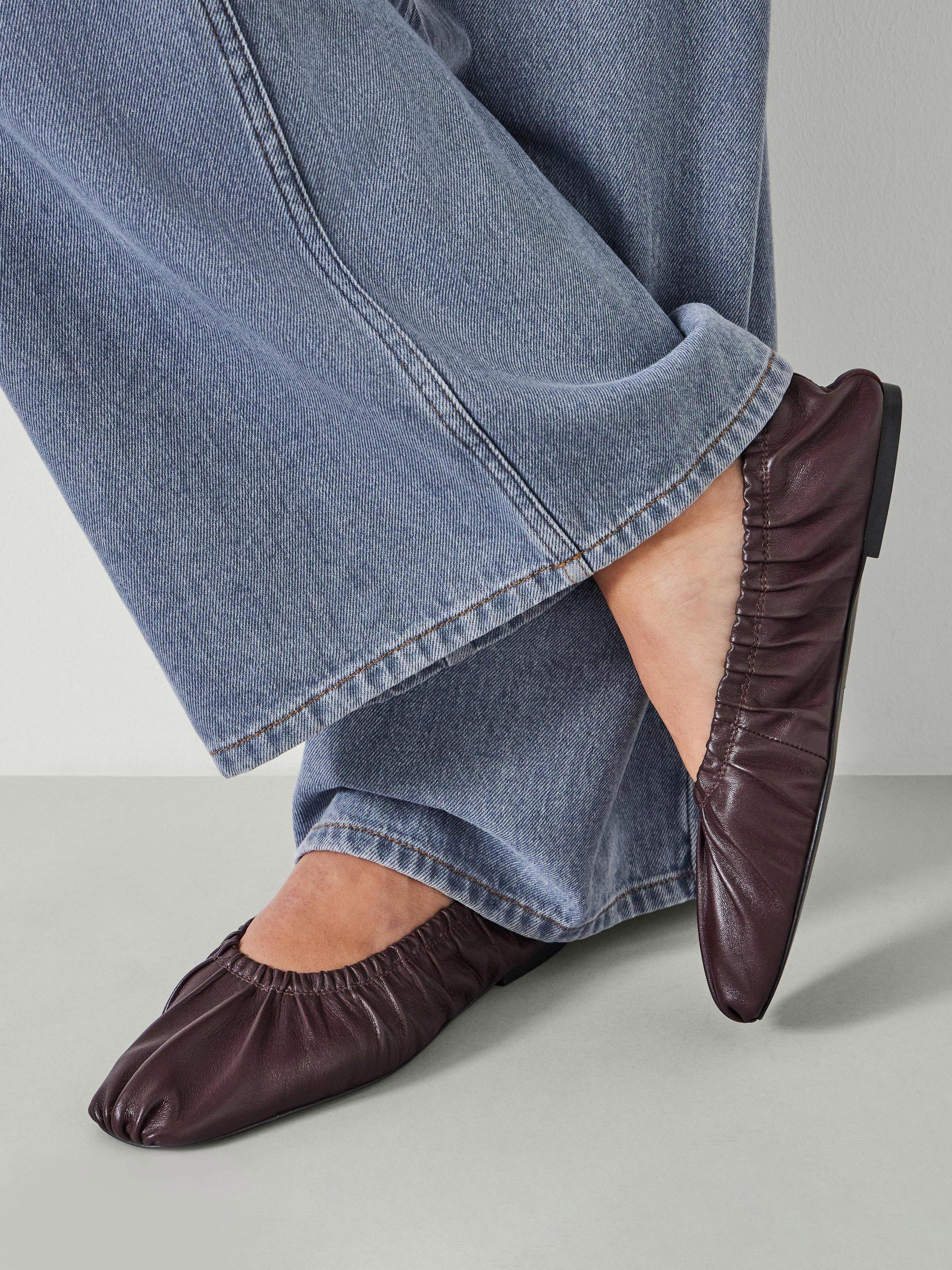 Product image 2 of 5, which shows HUSH Ruby Leather Ruched Ballerina Pumps, Oxblood, 3