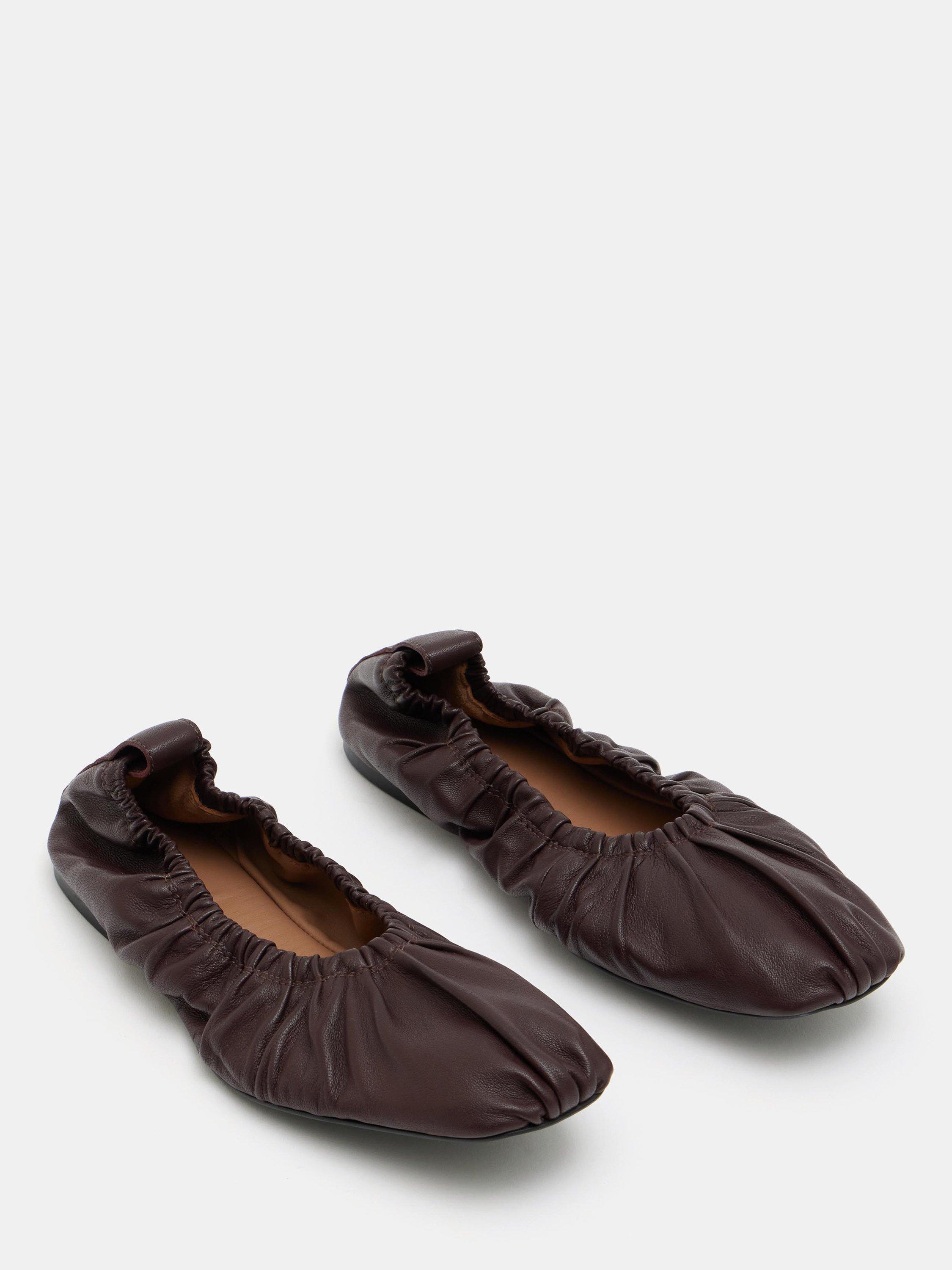Product image 3 of 5, which shows HUSH Ruby Leather Ruched Ballerina Pumps, Oxblood, 3