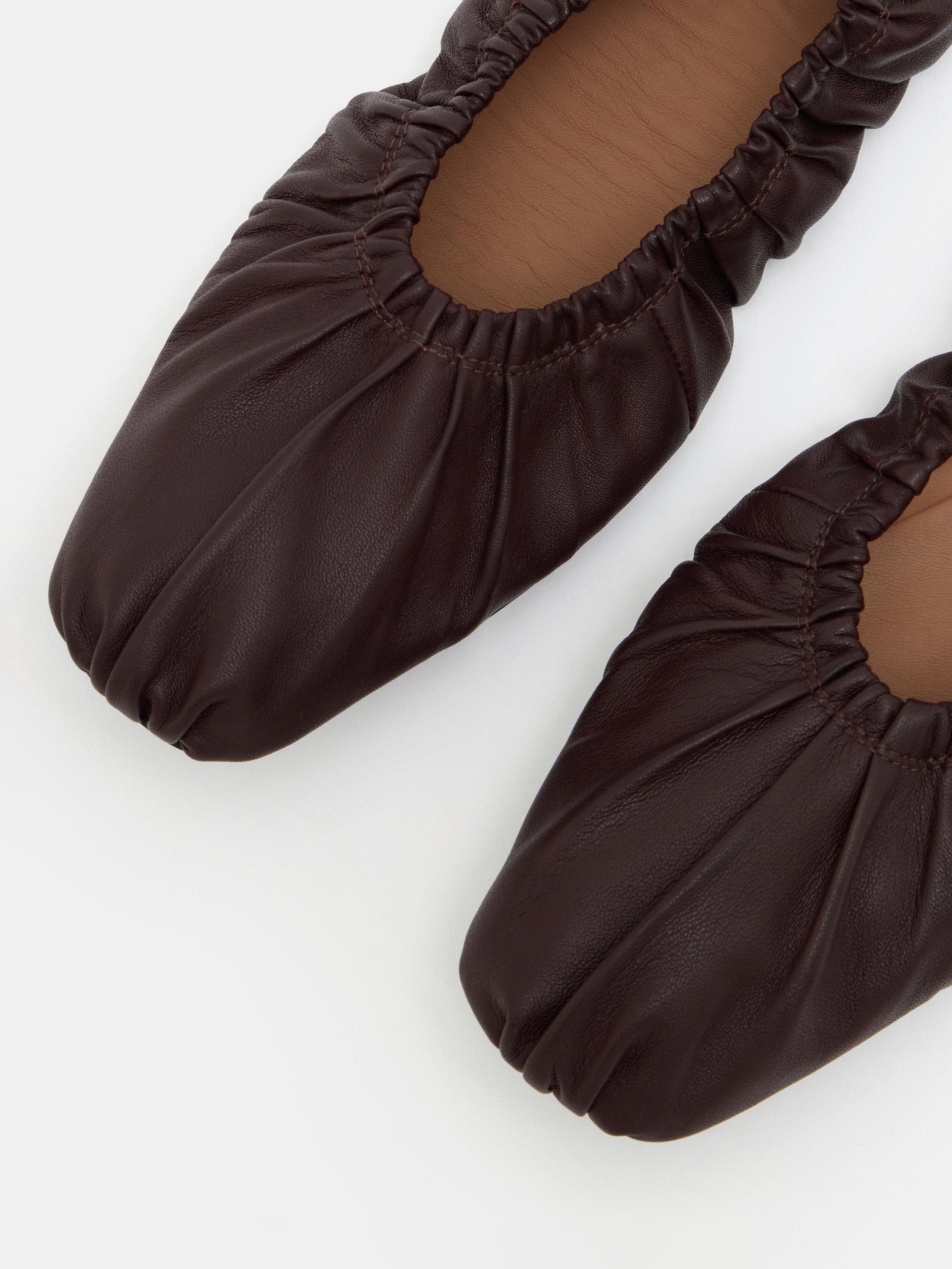Product image 4 of 5, which shows HUSH Ruby Leather Ruched Ballerina Pumps, Oxblood, 3