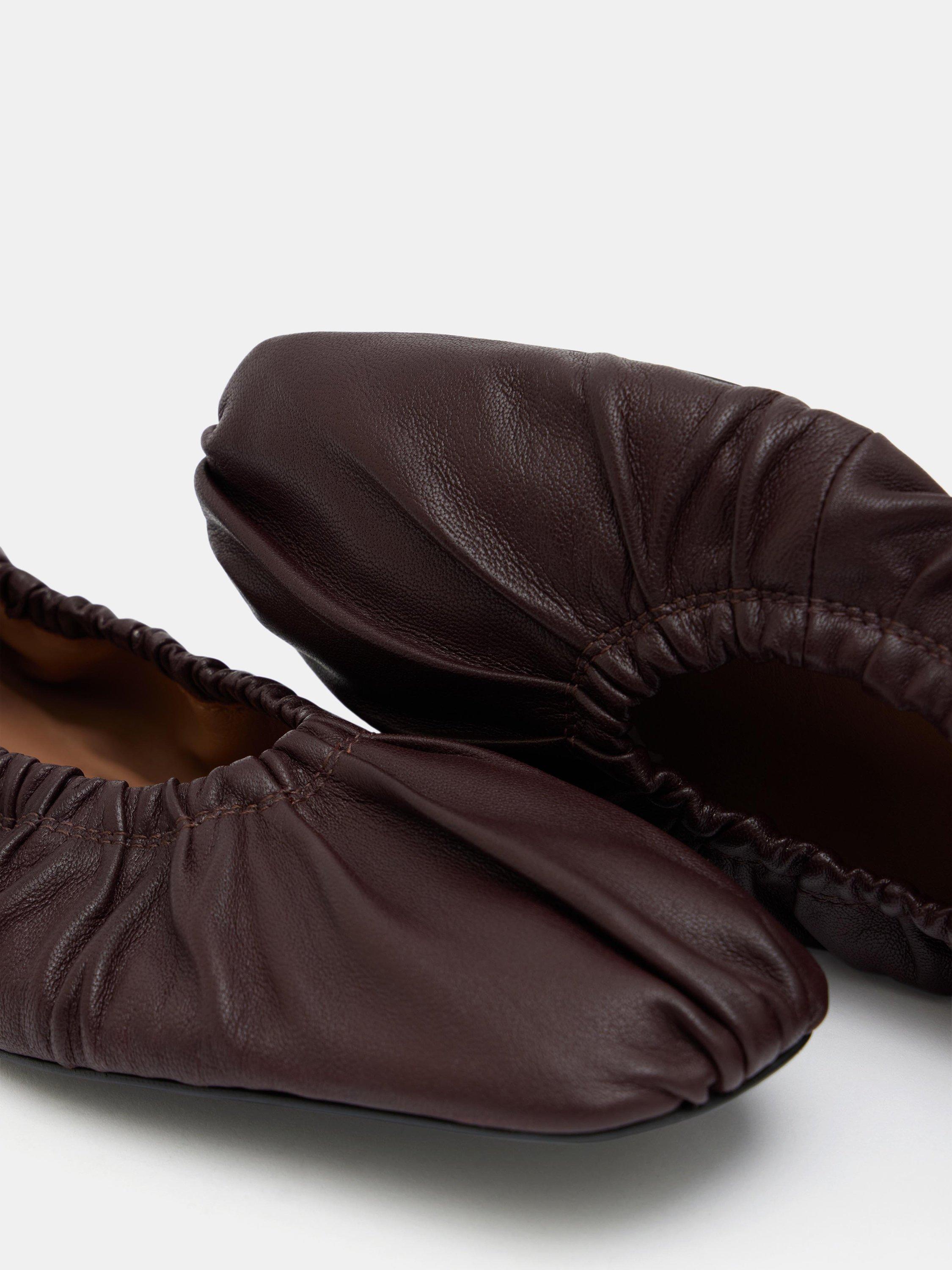 Product image 5 of 5, which shows HUSH Ruby Leather Ruched Ballerina Pumps, Oxblood, 3