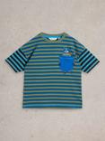 White Stuff Kids' Bear Pocket Cotton Striped T-Shirt, Multi