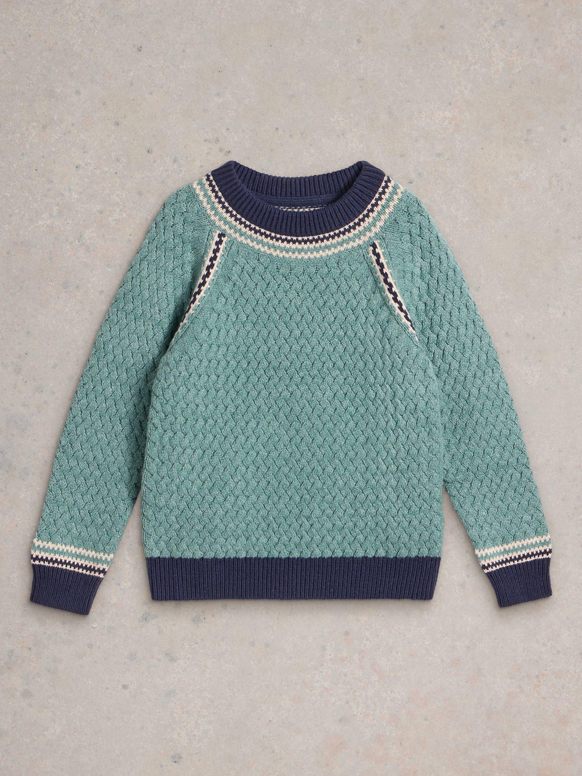 White Stuff Kids' Textured Raglan Jumper, Aqua