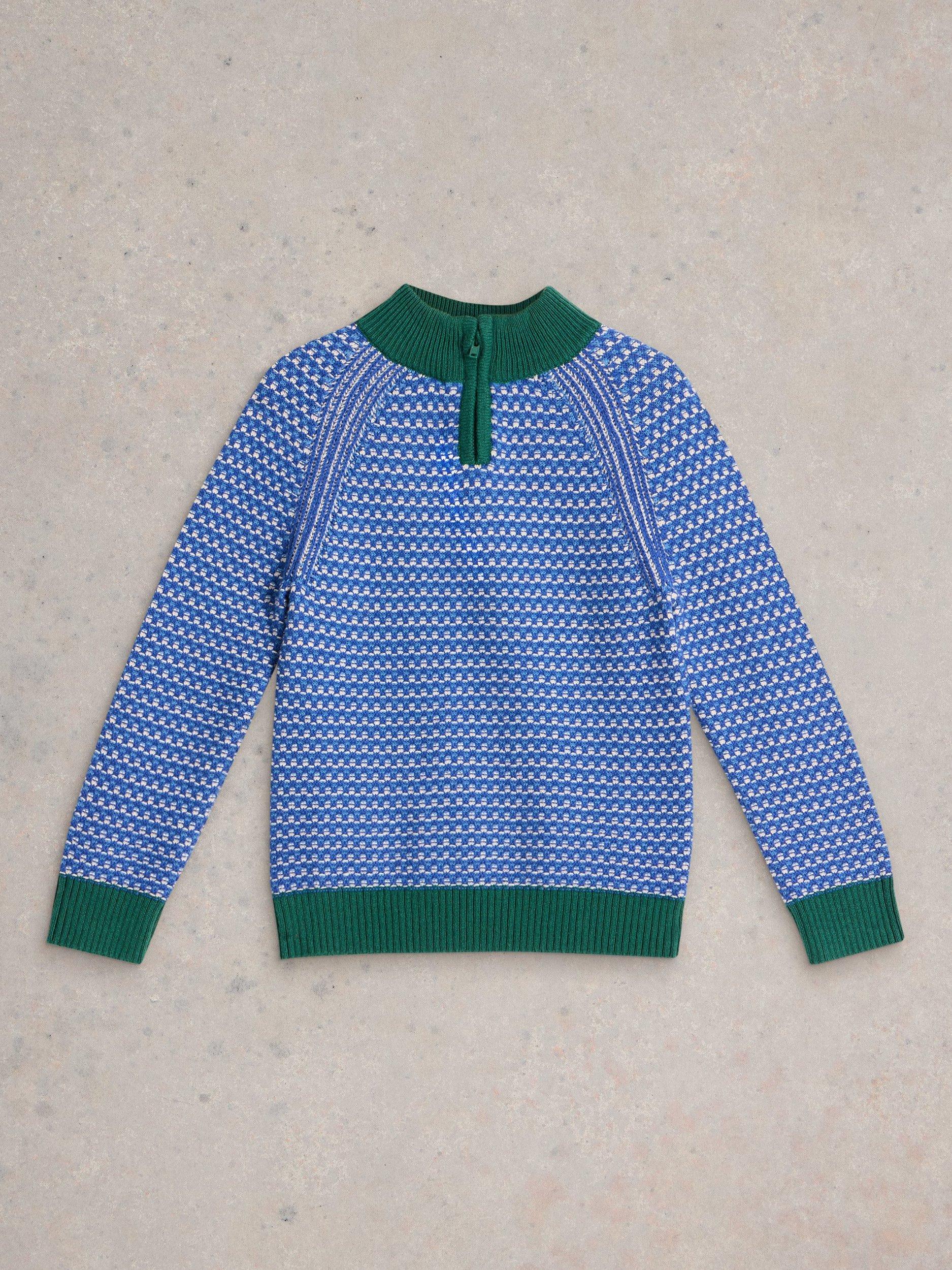 White Stuff Kids' Tuck Zip High Neck Jumper, Bright Blue