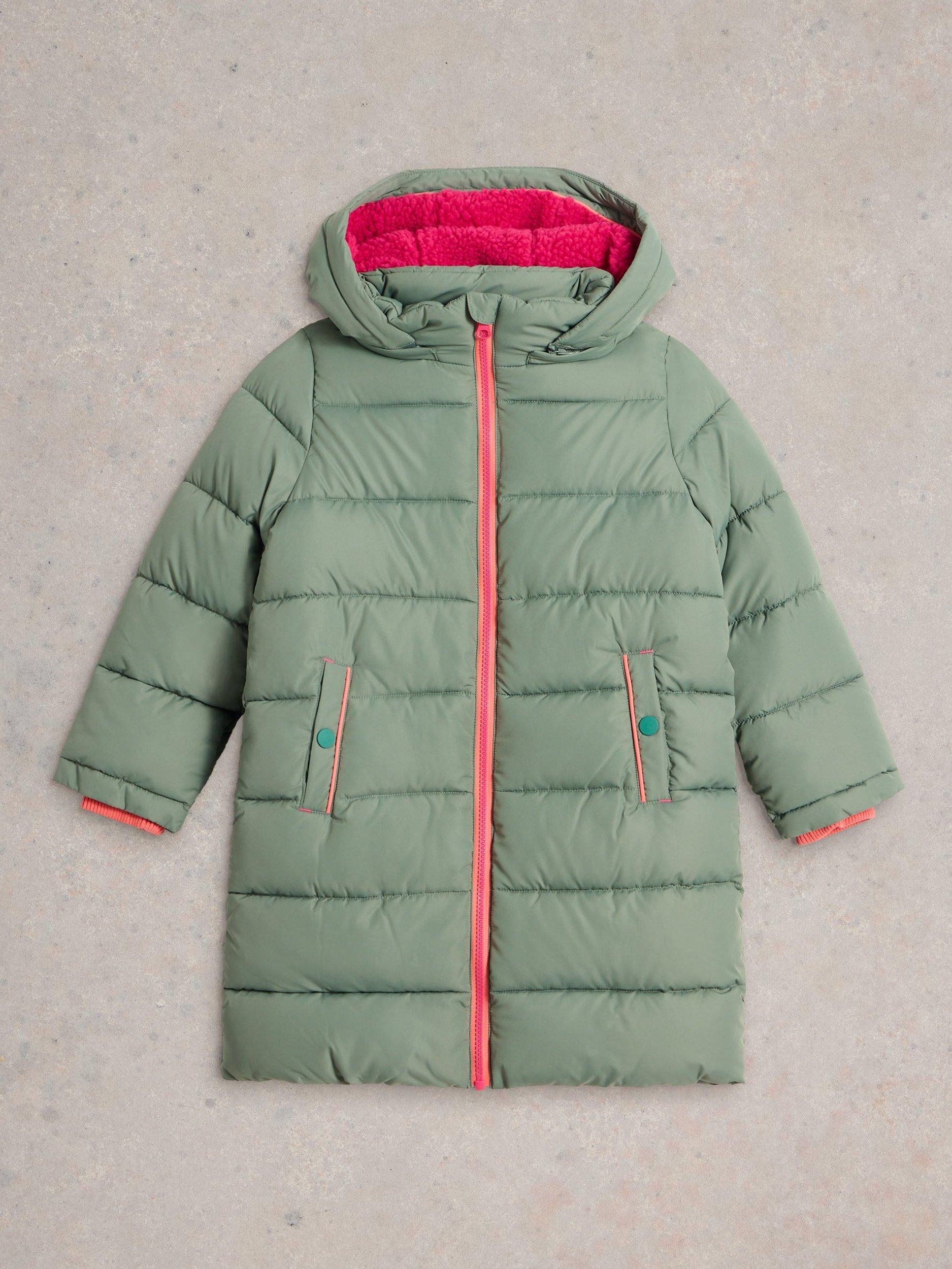 White Stuff Kids' Long Puffer Coat, Green
