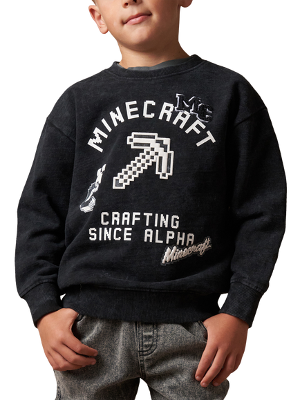 Angel & Rocket Kids' Minecraft Graphic Washed Sweatshirt, Grey, Grey