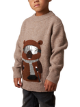 Angel & Rocket Kids' Ski Beaver Knit Jumper, Brown/Multi, Brown/Multi
