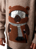Angel & Rocket Kids' Ski Beaver Knit Jumper, Brown/Multi, Brown/Multi