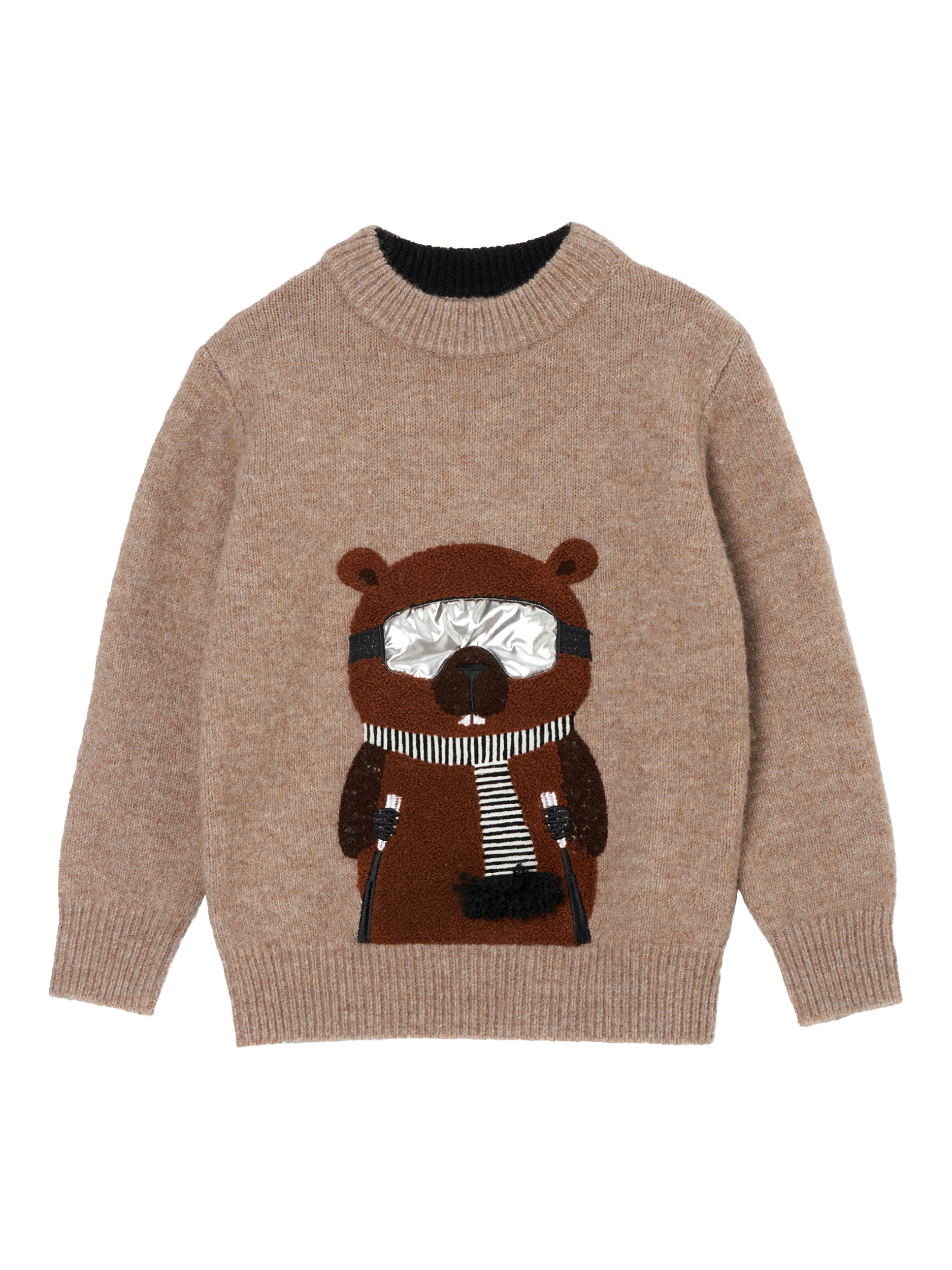 Product image 5 of 7, which shows Angel & Rocket Kids' Ski Beaver Knit Jumper, Brown/Multi, 2-3 years