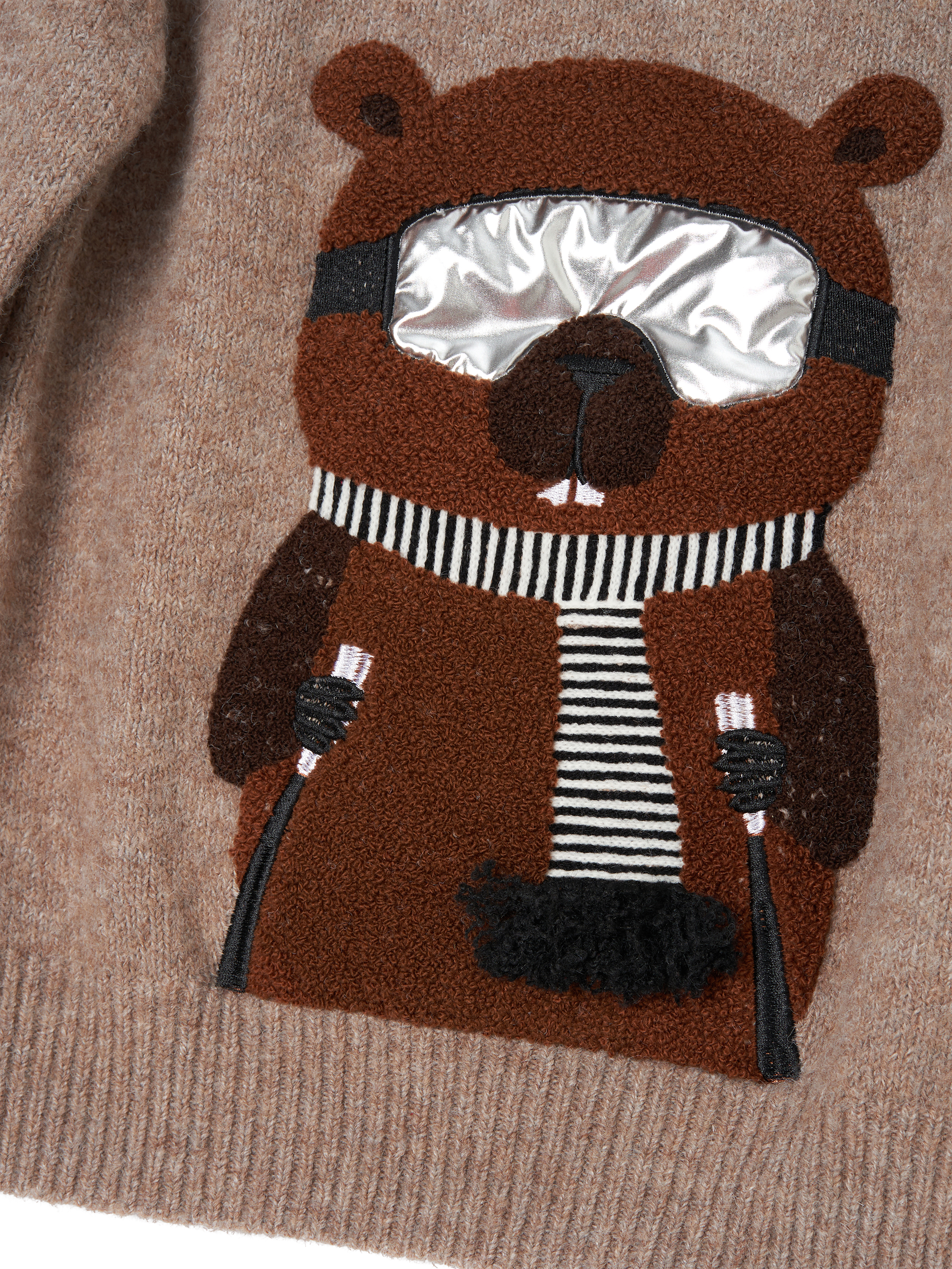 Product image 7 of 7, which shows Angel & Rocket Kids' Ski Beaver Knit Jumper, Brown/Multi, 2-3 years