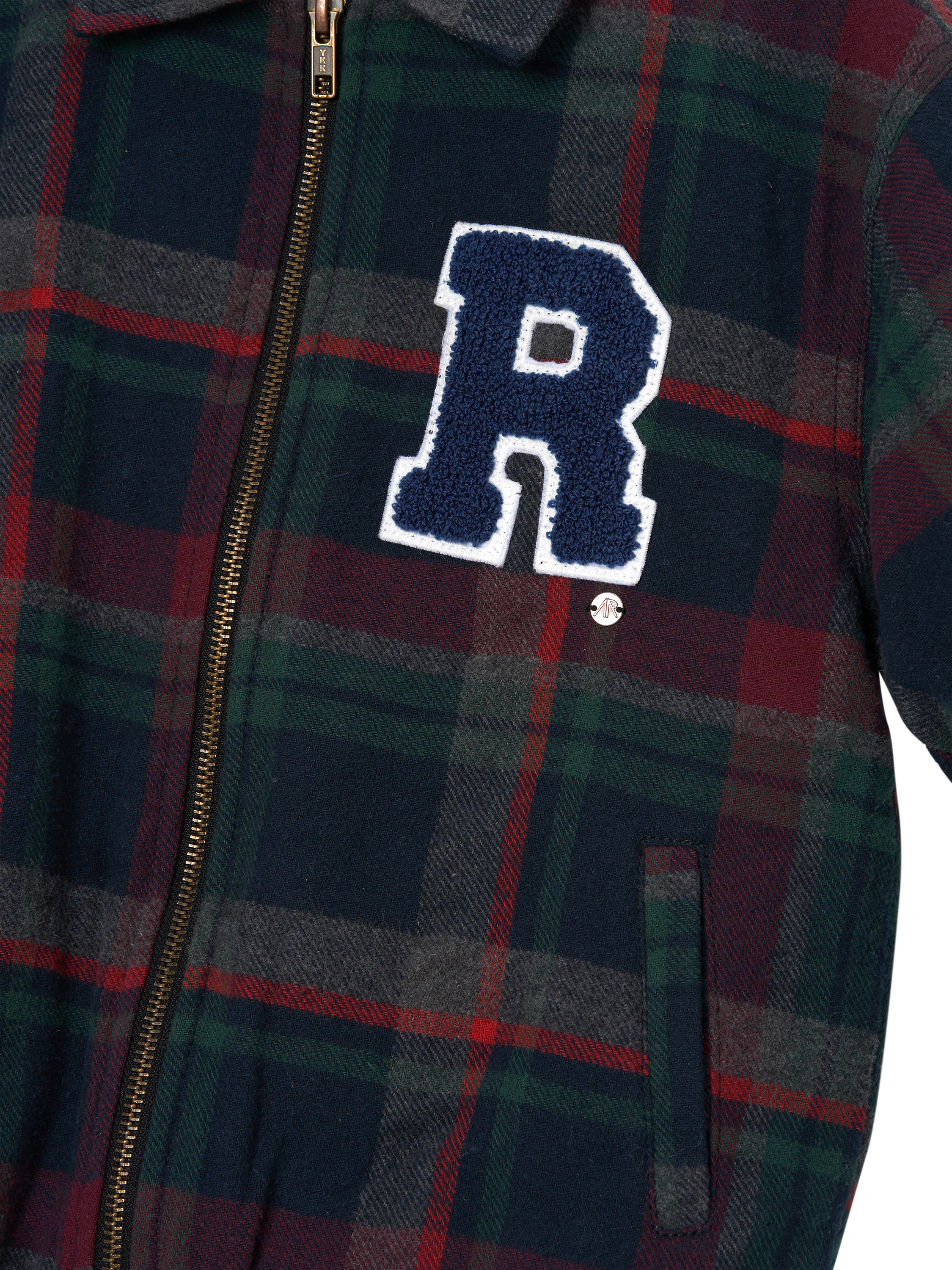 Product image 6 of 6, which shows Angel & Rocket Kids' Check Collegiate Jacket, Navy/Multi, 3 years