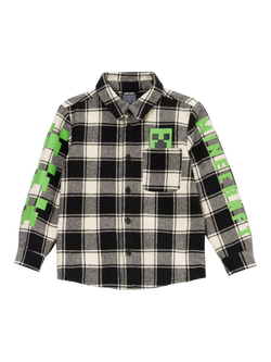 Angel & Rocket Kids' Minecraft Brushed Cotton Check Shirt, Black/Multi, Black/Multi