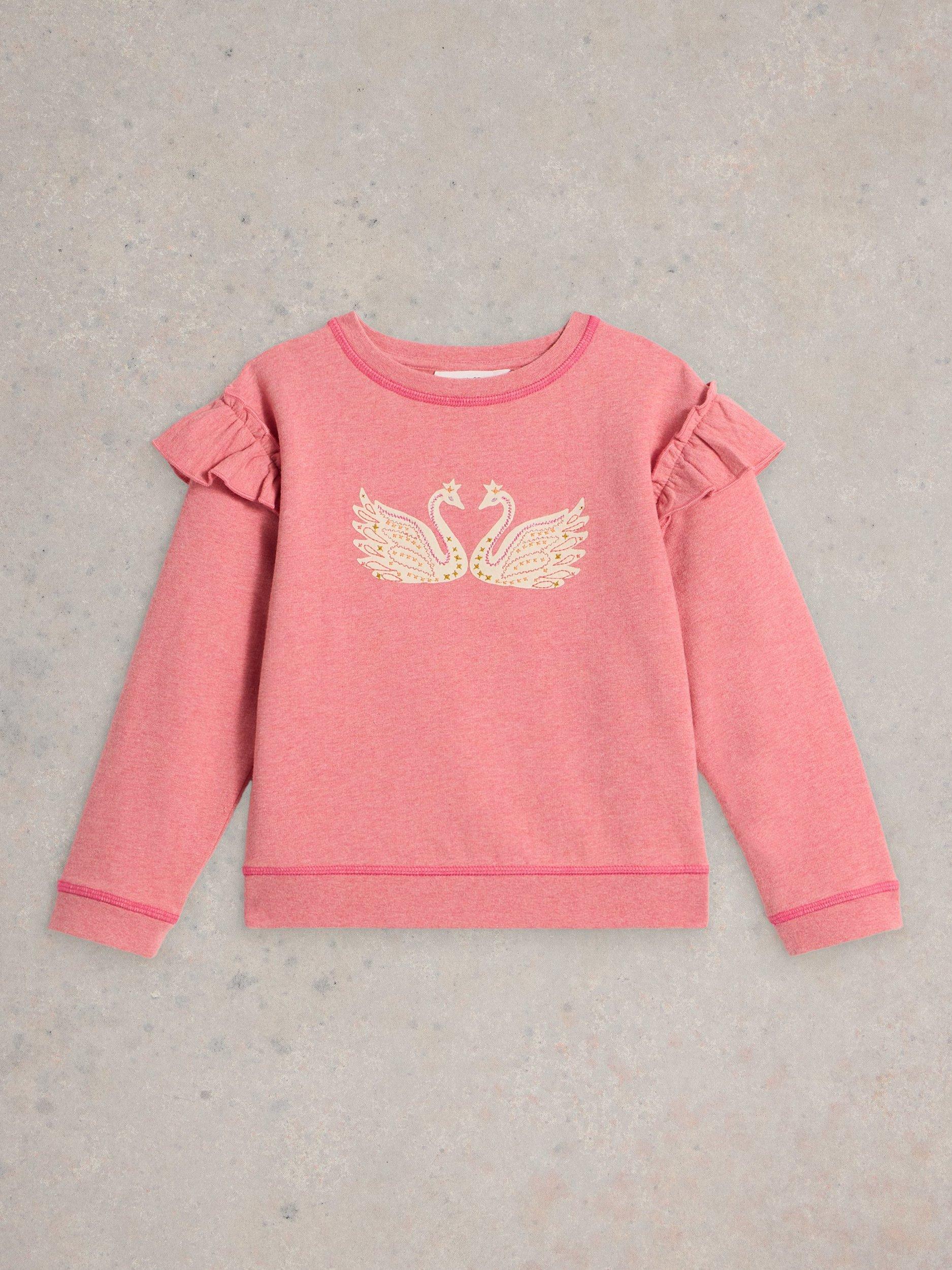 White Stuff Kids' Sadie Swan Organic Cotton Sweatshirt, Mid Pink