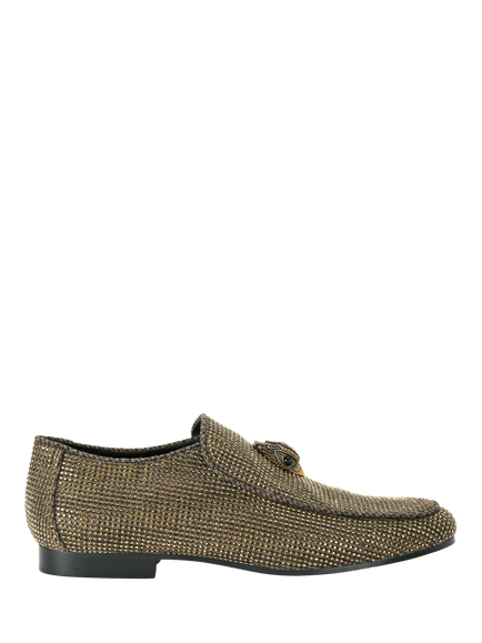 Kurt Geiger London Hugh Eagle Head Herringbone Loafers, Dark Brown, Brown