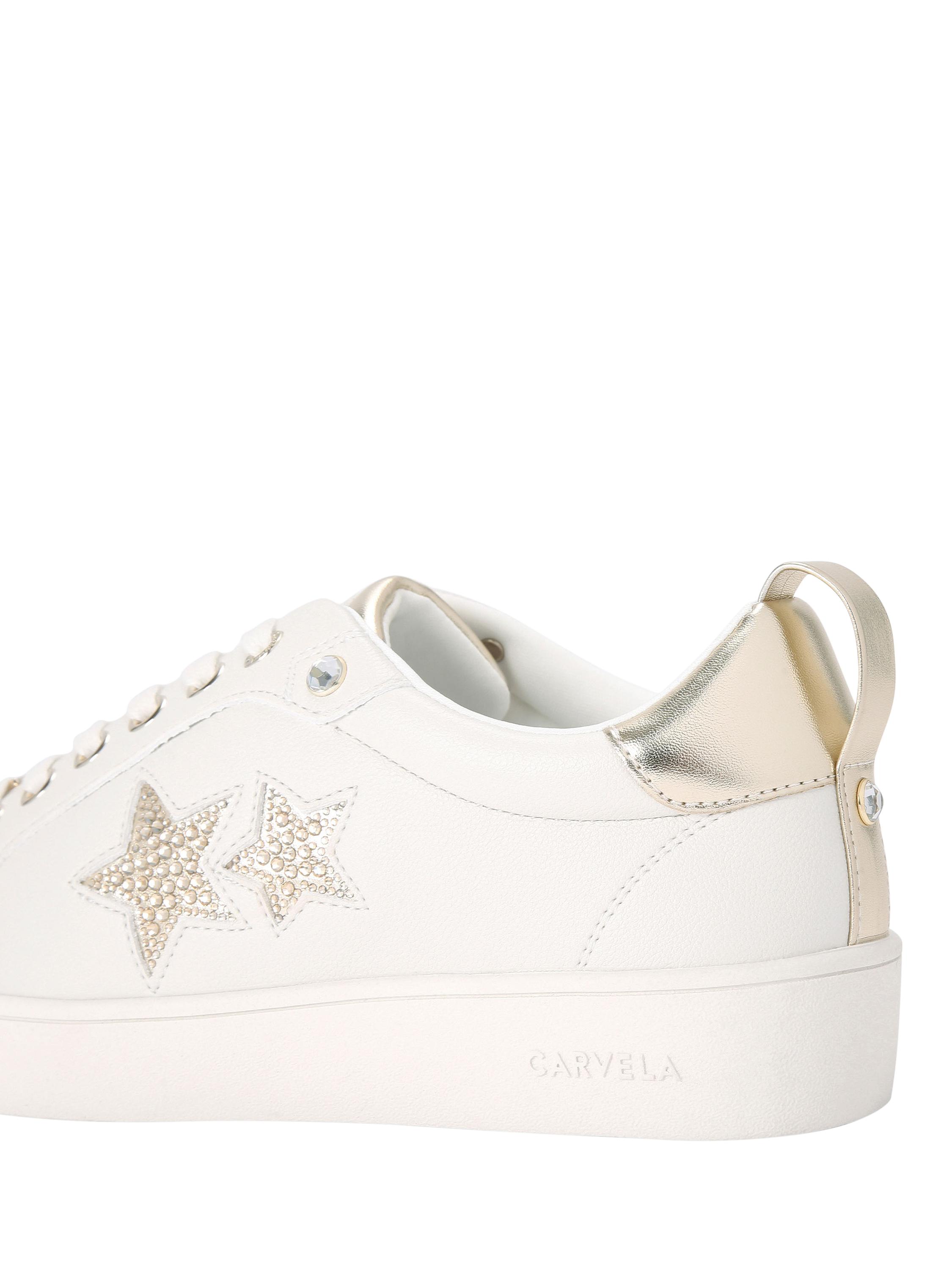 Product image 4 of 4, which shows Carvela Galaxy Embellished Star Trainers, White/Gold, 6