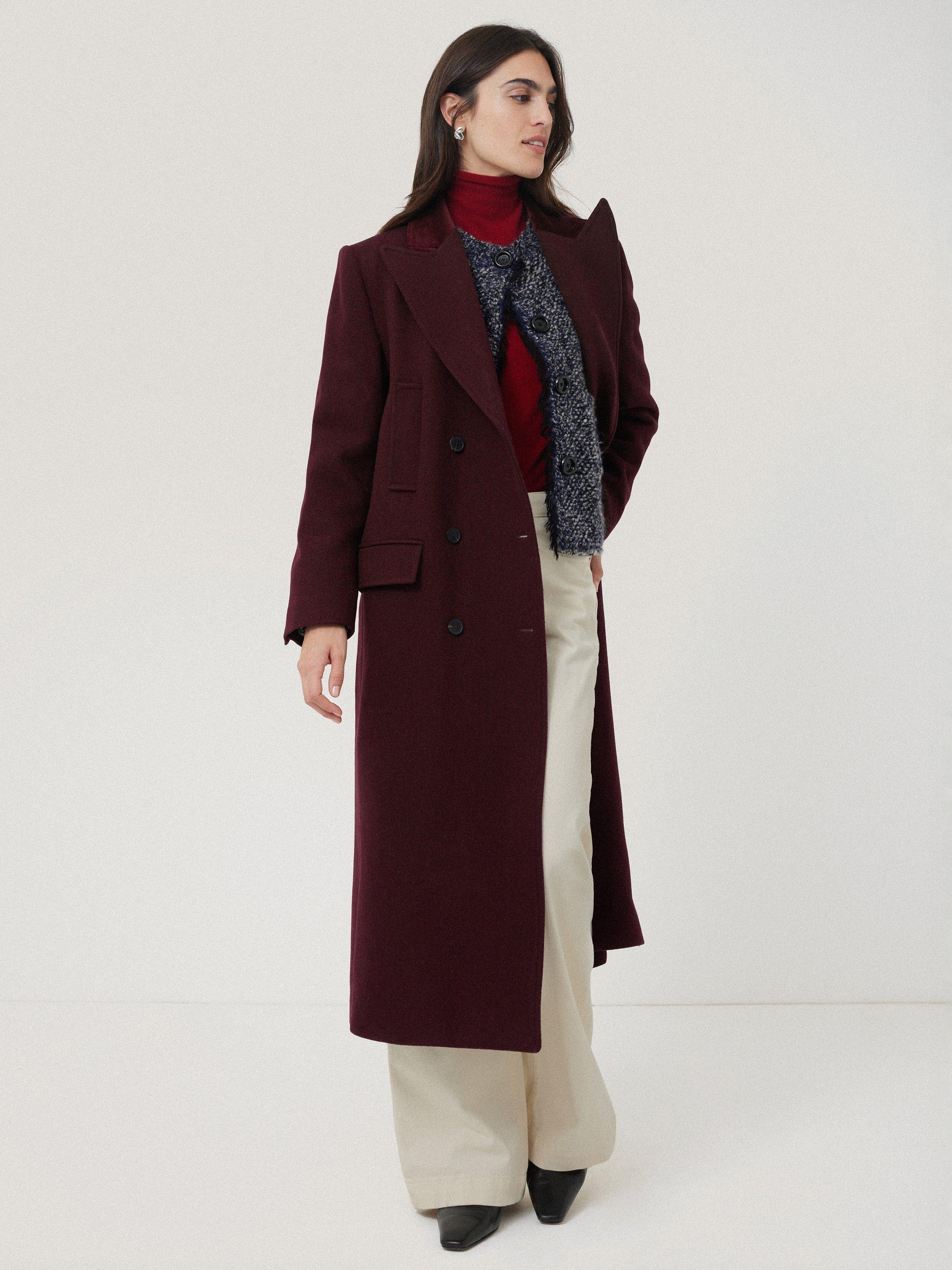 Product image 4 of 7, which shows Jigsaw Double Breasted Wool Rich Coat, Dark Red, 6